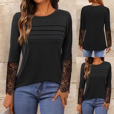 Damen Spitze Langarm T-Shirt Oberteile Freize...