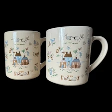 Pair Large Vintage Heartland Mugs International China Cottagecore Farm Animals