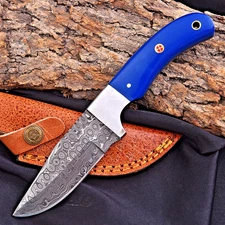 CUSTOM HAND MADE FORGED DAMASCUS STEEL HUNTING KNIFE WITH RESIN HANDLE   UU 47