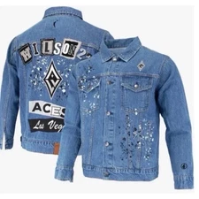 FISLL Women's A'ja Wilson Las Vegas Aces WNBA Graffiti Denim Jean Jacket Small