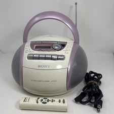 Sony 90s CFD-E90 CD/Radio/Cassette-Corder Pink Purple Boombox TESTED w/ Remote