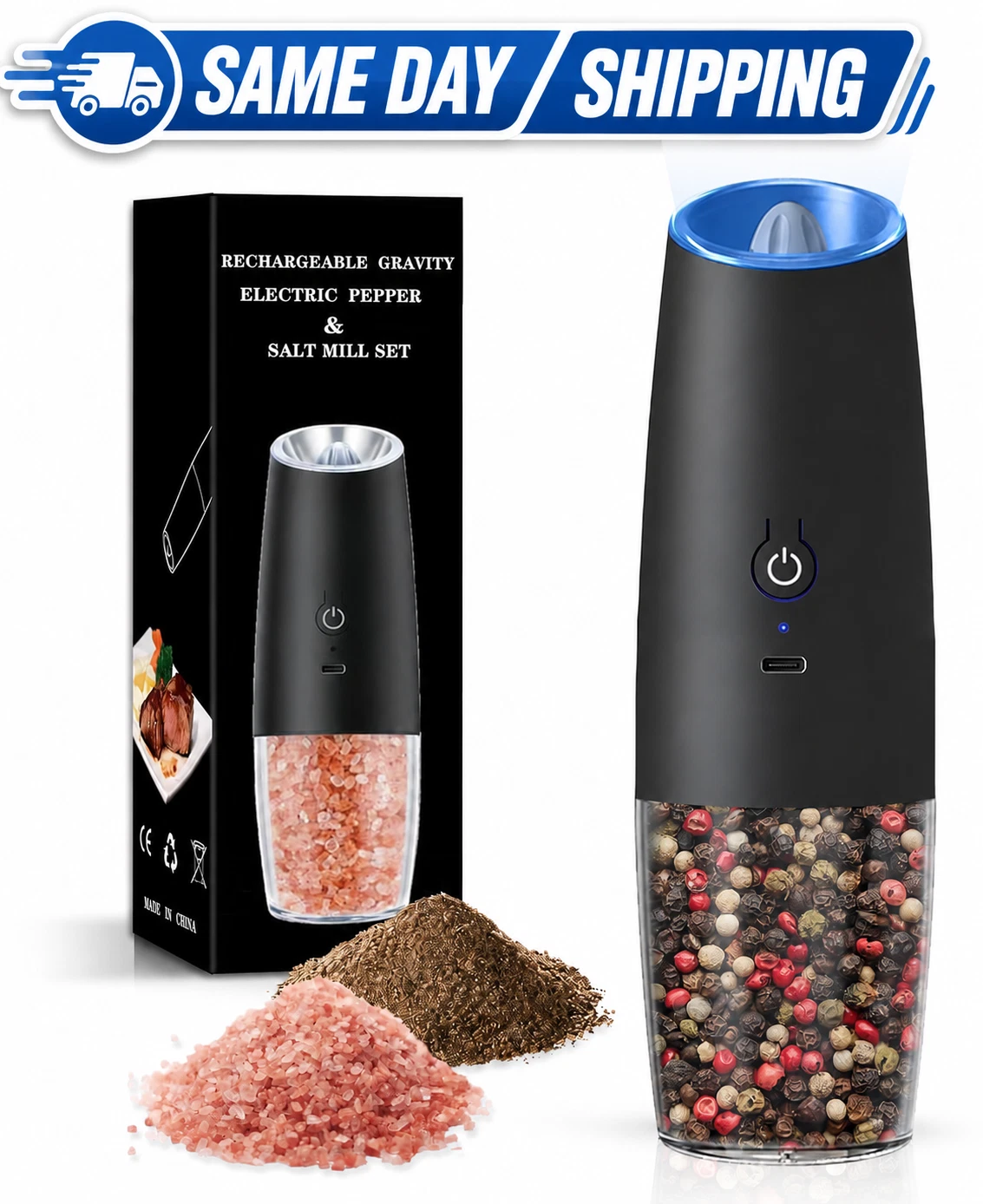 Rechargeable Electric Salt & Pepper Grinder Set LED Light Adjustable Coarseness
Opens in a new windo