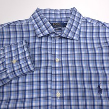 Polo Ralph Lauren Blue Plaid Classic Fit Button Up Shirt Mens Size 16.5 Large