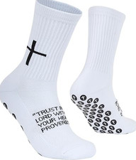Cross Grip Soccer Socks - Anti-Slip Grips Sports Sock with Bible for US White