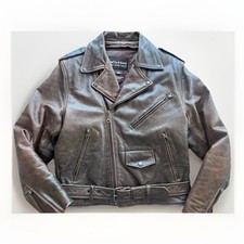 Vintage 90s Wilsons Leather Distressed Brown Side Zip Moto Biker Lined Jacket M