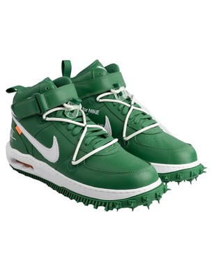 Off-White for Nike Air Force 1 MID Green White Leather Pl Sneakers NKSX1 Man