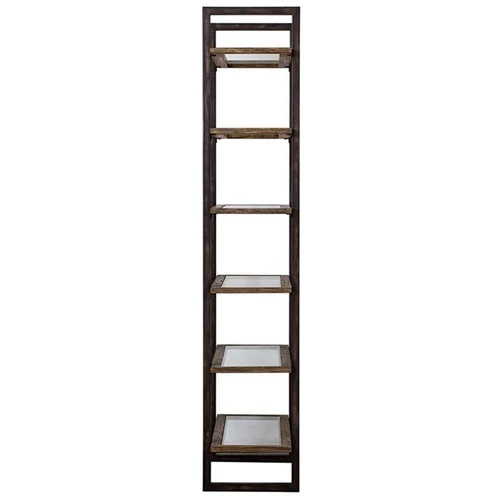 Uttermost Olwyn 6-Shelf Iron and Glass Bookcase in Driftwood and Aged Steel - Picture 4 of 7