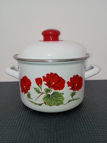 Uniware Enamel Pot Flowers Red 16 Cm 2.11 Quart Made In Turkey Never Used - Picture 6 of 15