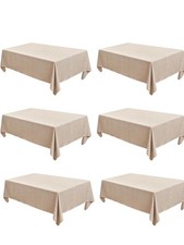 Faux Linen Tablecloths for Rectangle Tables - 90 x 132 Inch - 6 Pack Beige