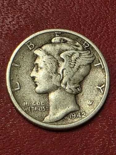 SILVER  MERCURY DIME: SCARCE 1942-P IN FINE+  CONDITION   SILVER COIN 4 UR ALBUM
