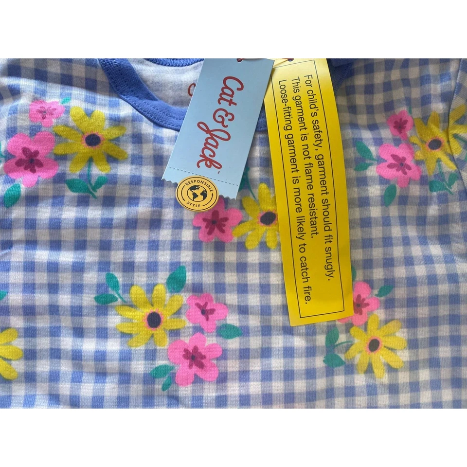 Conjunto de pijama floral 100 % algodón de guinga de 2 piezas para niñas - Cat & Jack azul 10 Foto 3 de 4