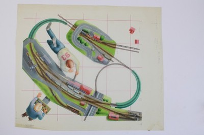 Ivo Cordes Originalzeichnung/Schaubild Modelleisenbahn ''Geteilte Freude'' (G16)
