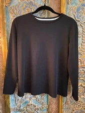 Isaac Mizrahi Pullover Pima Cotton Long Sleeve Black Top Size M