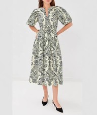 Women Ulla Johnson Round Neck Floral Puff Sleeve Midi Dress