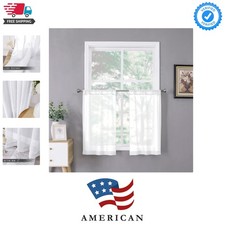 Sheer Tier Curtain Linen Textured Half Kitchen Curtains Sheer Light Filtering...