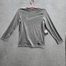 Nike Boys Shirt L Gray Swoosh Logo Dri-Fit Pro Training Shirt Slim NWT