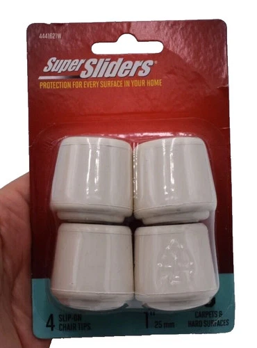 Super Slider 4 White Rubber 1" Slip-On Chair/Table Tip Covers