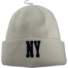NY Beanie Cuff Hat Cream Acrylic Unisex New York (BFD)
