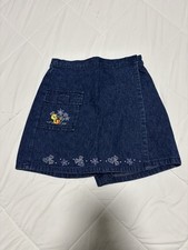 Vintage 2000 Tweety Embroidered Denim Skort Size 14 Looney Tunes Heart Flower