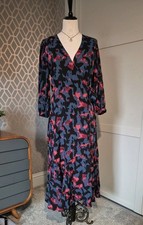 Stunning Next Wrap Dress Size 10 Womens Vintage Blue Pink Print Belted Long