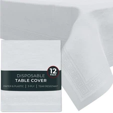Paper Tablecloths for Rectangle Tables | 54” X 108” – 12 Pack | White Paper D...