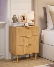 Apetaccat Bedside Table with 3 Drawers, Modern Bedside Cabniet with Metal Legs,