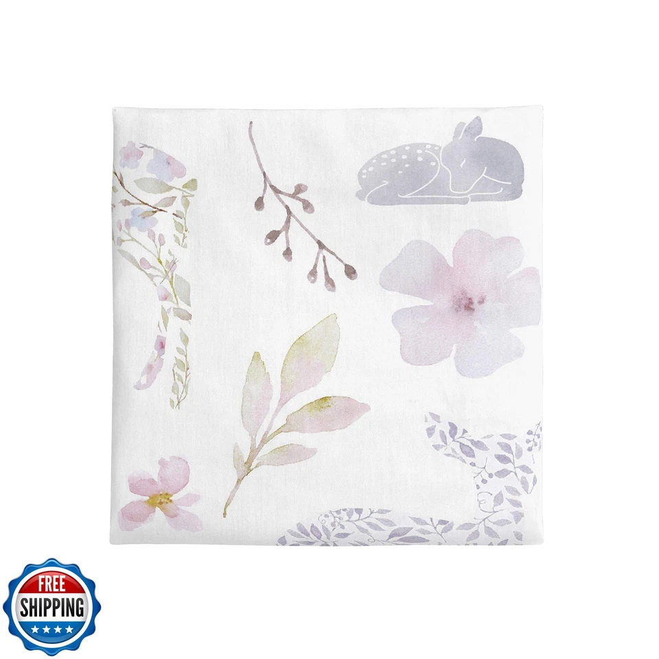 Sábana Ajustable NoJo Súper Suave Floral Ciervo Cuna, Gris, Azul Claro, Rosa Foto 2 de 3