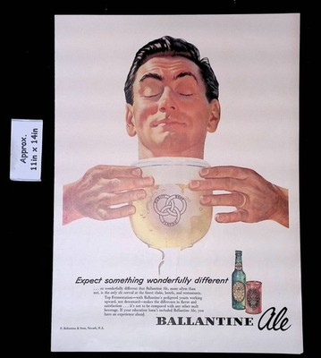 1953 BALLANTINE ALE Man's Eyes Closed Expect Something Different Print Ad 53916