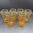 6 Vintage Anchor Hocking Lido Milano Amber Gold Tumbler Crinkle Glasses 12 oz