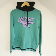 Vintage Hi-Tec Spellout Hoodie Mens Size Small Green Black Purple Retro Hoodie 
