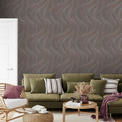 Rasch Opulenza Wave Textured Vinyl Wallpaper Plum Copper Metallic 659658 Decor