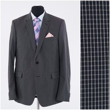 Mens Check Blazer 42R UK Size SIR Dark Grey Wool Sport Coat Jacket