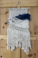 Handmade Bohemian 31  Beige Blue Macrame Tasseled Wall Hanging Woven Home Decor