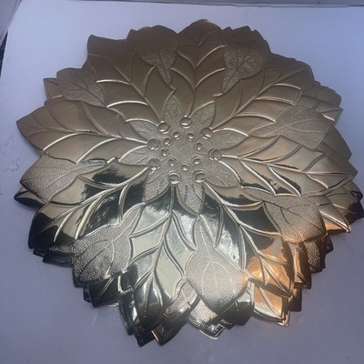 Vintage Decor Home Gold Poinsettia Vinyl Placemats Waterproof 14.3/4  Set of 12
