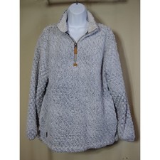 Simply Southern Women Large Grey Sherpa Fleece Quarter Zip Pullover Sweater