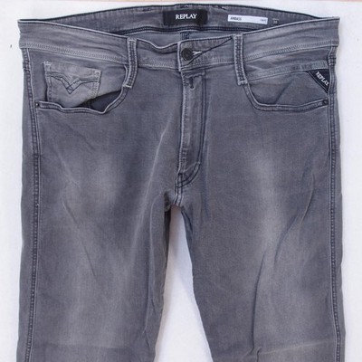 Mens Replay M914 ANBASS Stretch Slim Tapered Grey Jeans W36 L32