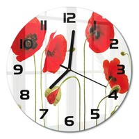 Dekorative Runde Wanduhr Aus GehäRtetem Glas Mohnblumen Schwarze Zeiger Fi30 Cm