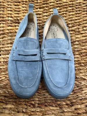 Mephisto Women's Suede Penny Loafers in Sky Blue