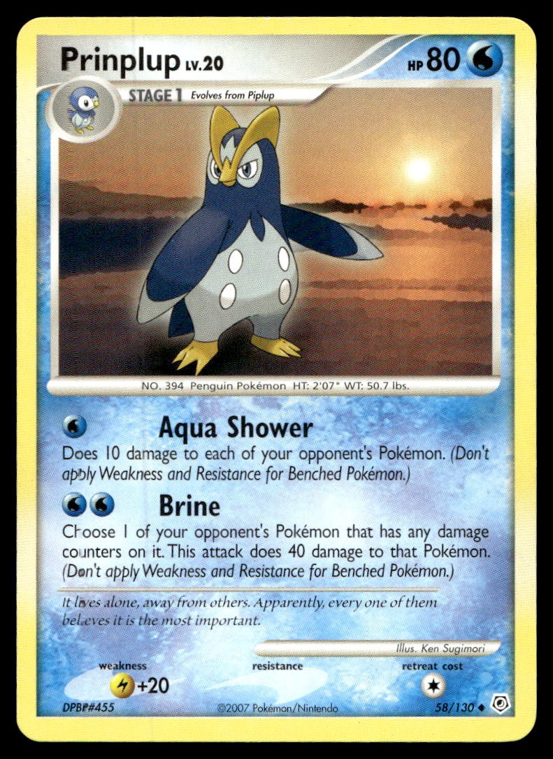 EX-NM Diamond and Pearl Prinplup Uncommon 58/130 2007 Pokemon TCG