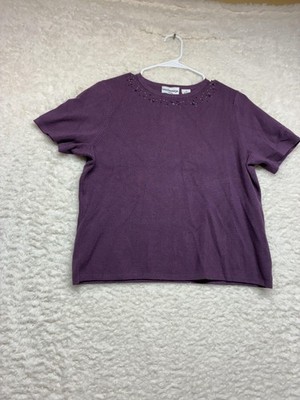 Breckenridge Sweater Womens Petite Medium Purple Short Sleeve Sequin Crewneck