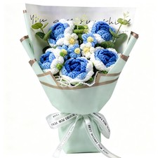 Crochet Flower Bouquet, Handmade Milk Cotton Rose Flowers for Mother's Day, A...