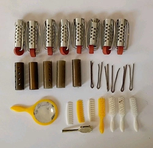 Vintage Barbie Metal and Plastic Curlers Bobby Pins, Combs Lot Japan