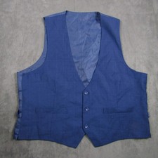 Suit Vest Men 50R Blue Glen Plaid Three Button Adjustable Cinch Back Wedding