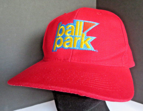 VINTAGE Ball Park® Hotdogs Trucker Style Snapback Hat Cap Red Embroidered Ball