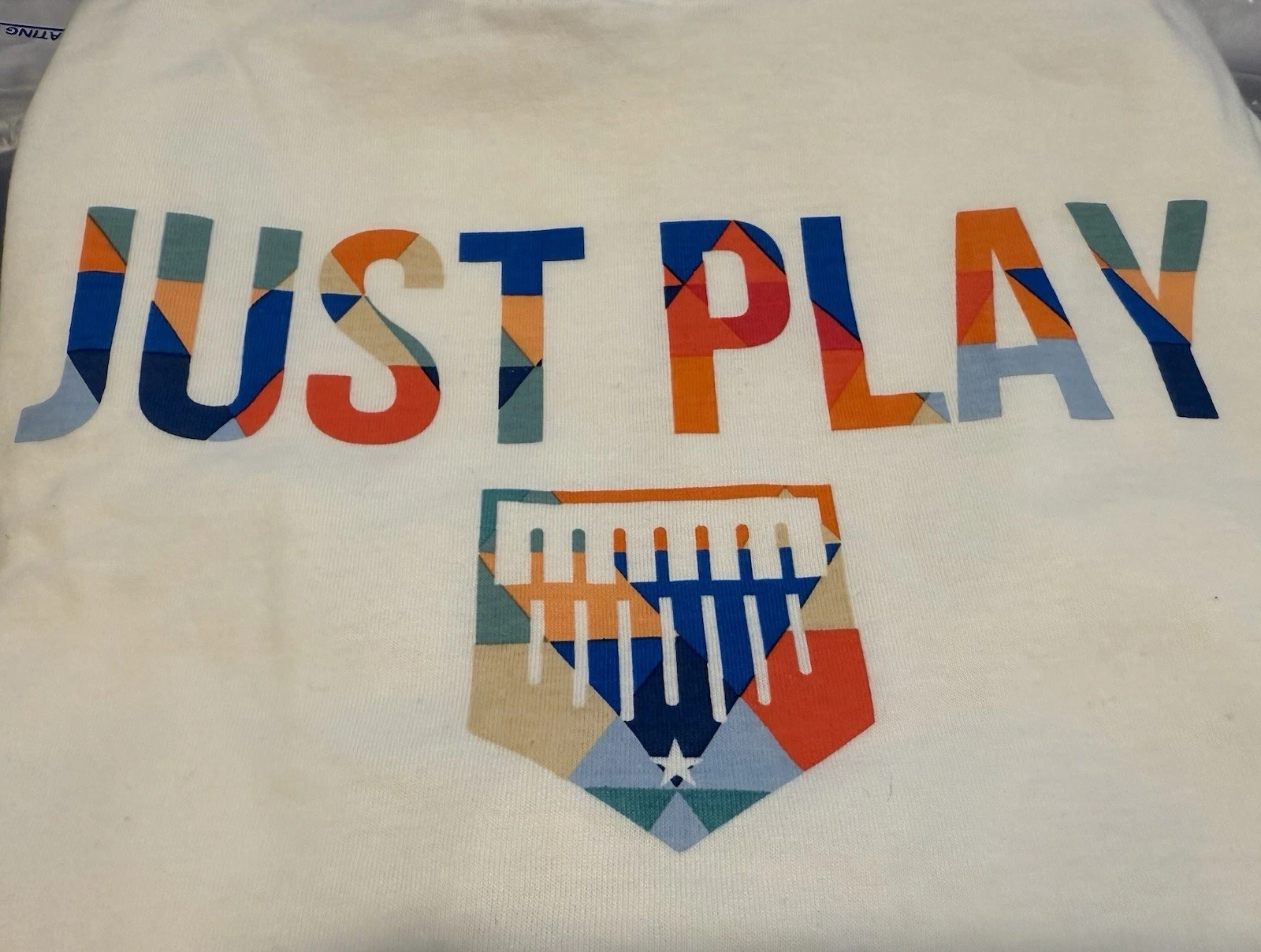 Felpa con cappuccio maglietta stampa "Just Play" Crate Off White taglia Youth Medium Plate Crate NUOVA