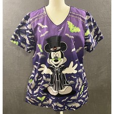 Disney Scrub Top Mickey Mouse Vampire Halloween Bat Star Print Purple Nurse XL