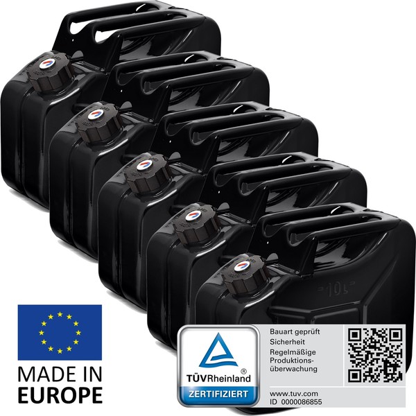 Bw® Metall Benzinkanister Mit Schraubverschluss 5X 10 Liter - Schwarz-image