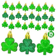 24 PCS St Patricks Day Decorationss Tree Ornaments, 3 Styles 24pcs Shamrock