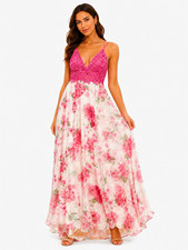 Sherri Hill 52857 Size 6 Pink/Ivory Floral Lace V-Neck Long Gown Straps