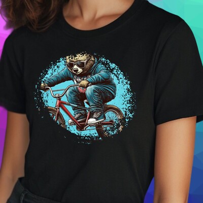 Frauen T-Shirt Bär auf BMX-Rad Motiv Baumwolle Größe S bis 3XL